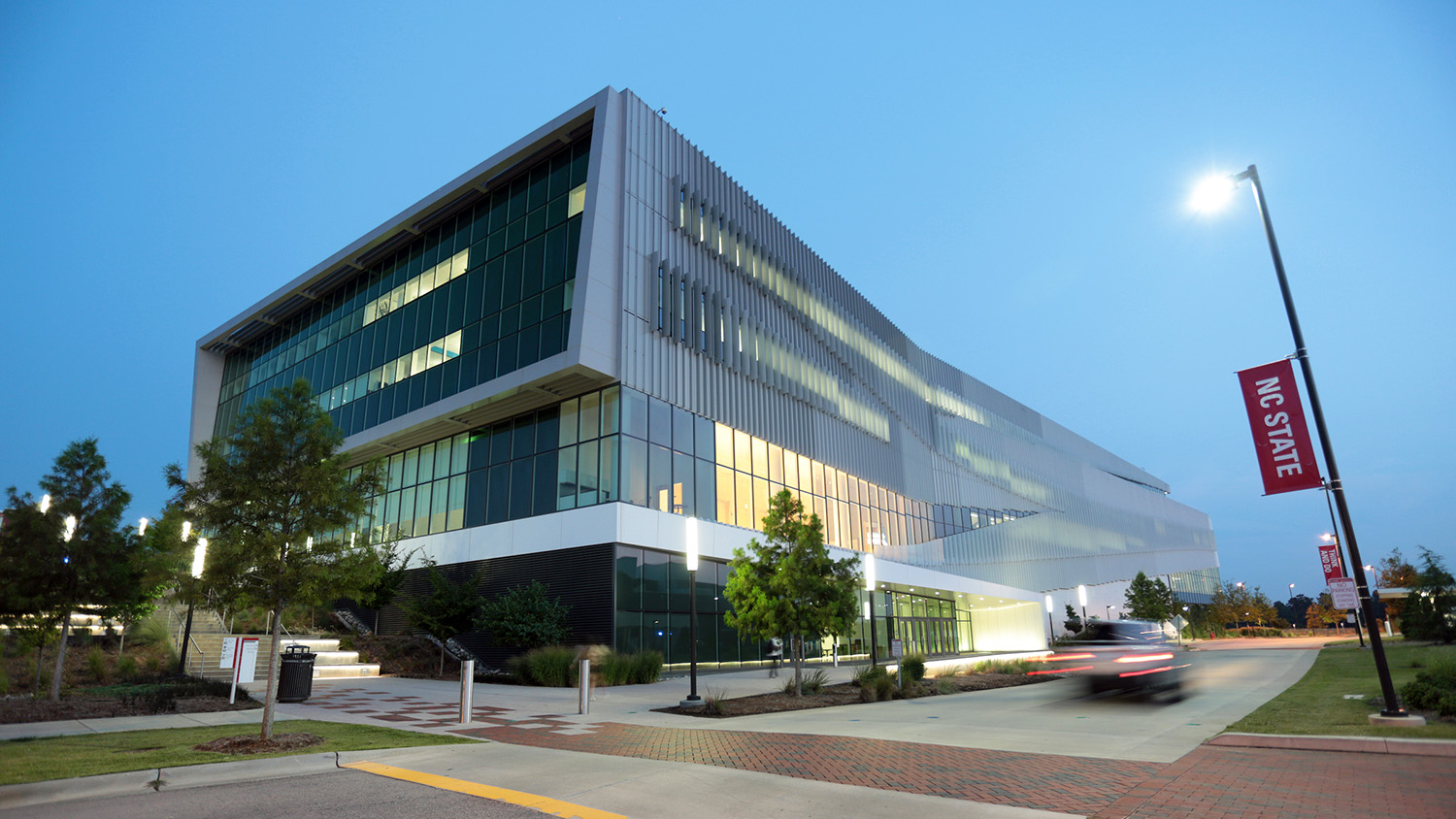 Long exposure of Partners Way side of Hunt Library on an early summer’s evening.