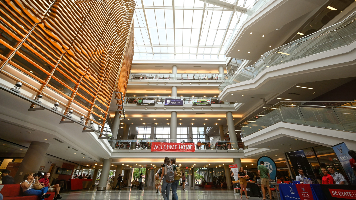 The soaring, multi-story atrium inside Talley Student Union.