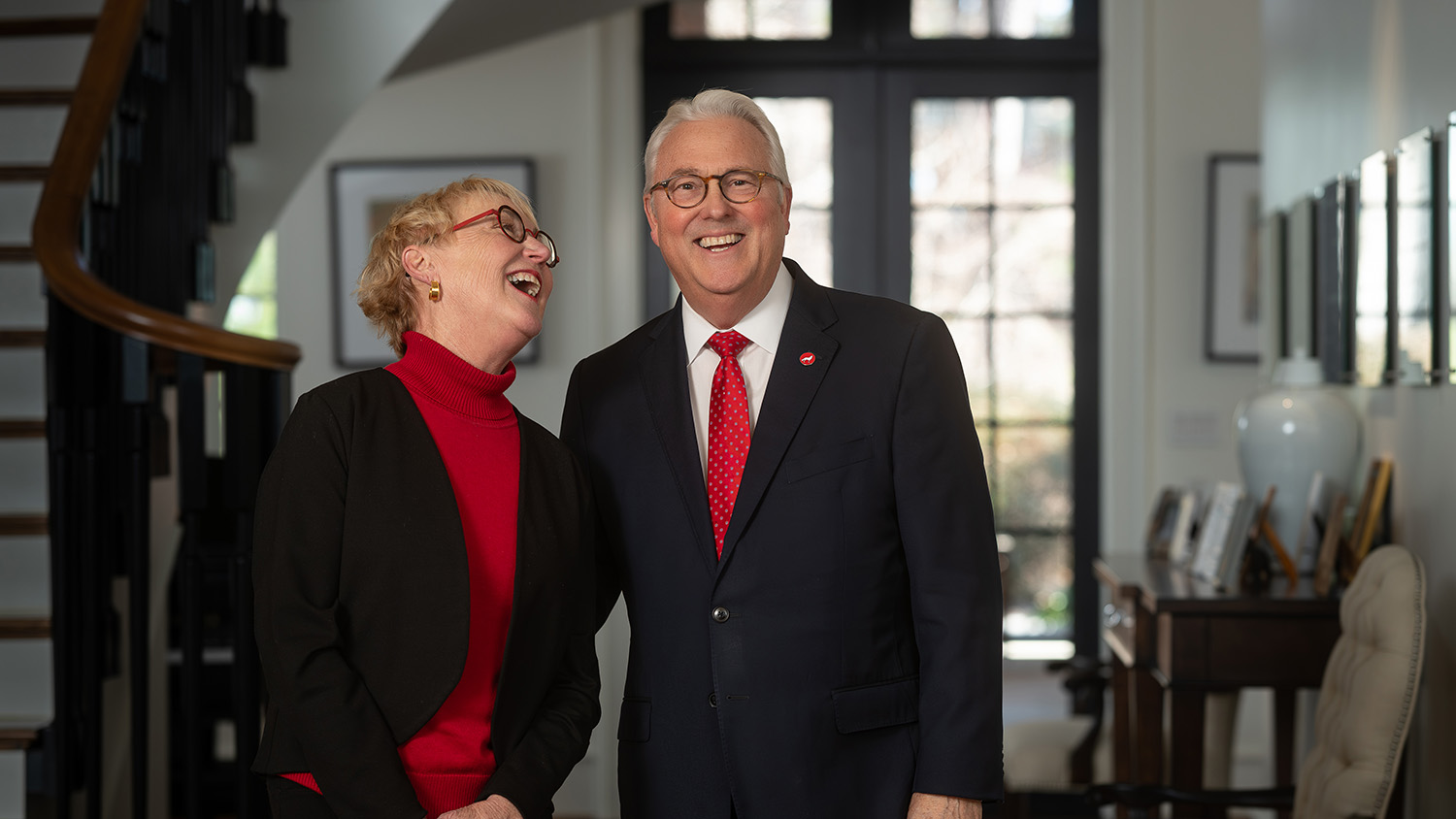 Chancellor Randy Woodson and his wife, Susan, at their residence.