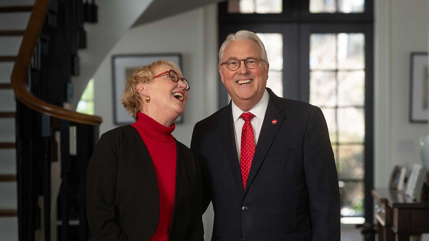 Chancellor Randy Woodson and his wife, Susan, at their residence.